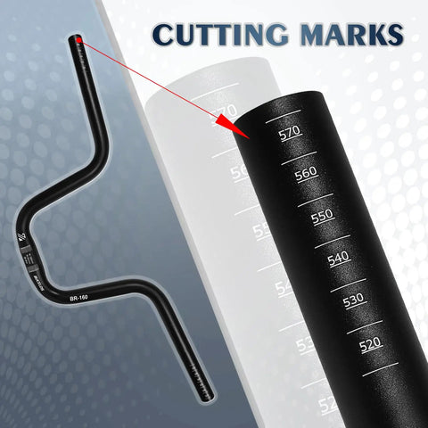 Wide 580mm Aluminum Alloy Handlebar With 25.4mm Clamp High Rise 120mm And 160mm Options, showing cutting marks.