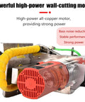 Pro Grade Diamond Wall Saw Built Tough For Zero Dust Grooving And Razor Slick Slotting Through Concrete Granite Masonry And Wood Up To 48 Cm Deep motor with yellow hose and red motor casing.