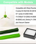 All In One Replacement Parts Kit For Roomba E I J And Plus Series Vacuum Cleaners With One Set Rubber Brush And Beefed Up Eight Filters And Eight Side Brushes Built From Durable PC For Smooth Quiet Cleaning compatible with models E5, E6, E7.