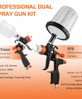 Premium Hvlp Air Spray Gun Kit Featuring Dual Precision Nozzles For Automotive Painting, includes 125ml and 650ml spray guns.