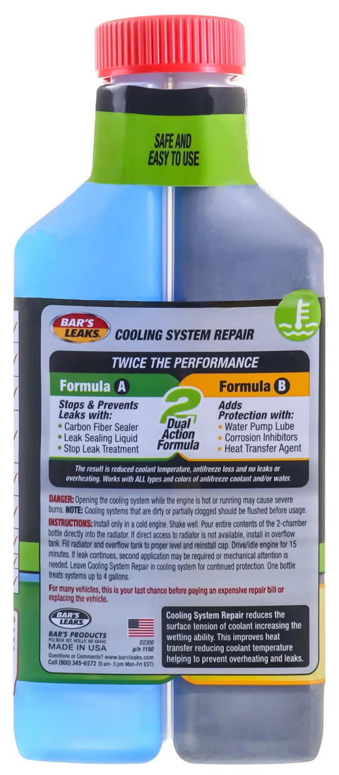 High Mileage Cooling System Repair With Premium Carbon Fiber Formula bottle showing dual formula, seals leaks, reduces overheating.
