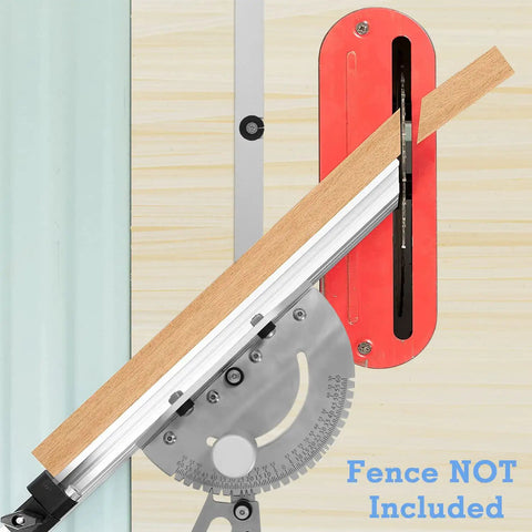 Professional Miter Gauge For Table Saw With Standard Three Quarters By Three Eighths Slot Rails on a table saw, showing setup for accurate cuts.