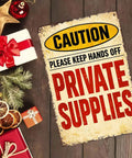 Please Keep Hands Off Private Supplies Caution Vintage Metal Wall Art Sign For Home And Office Decor Durable Aluminum Construction With Rust Resistant Finish Old School Industrial Style Wall Hanging, front view