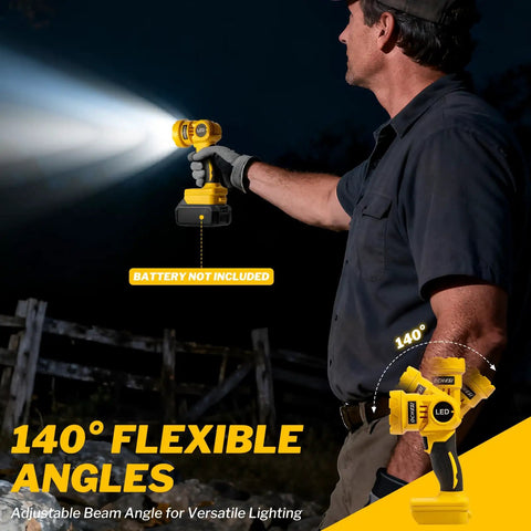 Man using Cordless LED Work Light With Beefy 1000 Lumen Beam, Compatible With 20V MAX Batteries, handheld flashlight outdoor