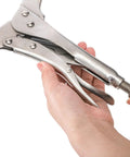 Hands adjusting 3 Pack 18 Inch Deep C Clamps With Swivel Pads, Heavy Duty Welding Clamps And Locking Pliers