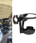 Black Clamp On Handlebar Cup Holder With Lower Tray Drainage Openings And Foldable Storage Friendly Design For Daily Rides On Bikes