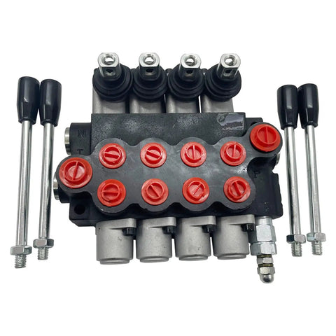 Four Spool Hydraulic Control Valve With 13 GPM Max Flow And 4500 PSI Rating For Small Tractors, Loaders, And Log Splitters, top view