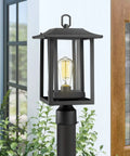 Big Outdoor Post Light in Black Cast Aluminum With Clear Glass, Large Pier Mount Lantern With Base for Yard and Garden
