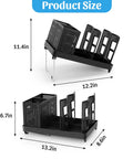 Diagram showing dimensions of Six-Compartment Cup And Lid Holder For Countertop With Straw Holder Tough Plastic Coffee Cup Rack.