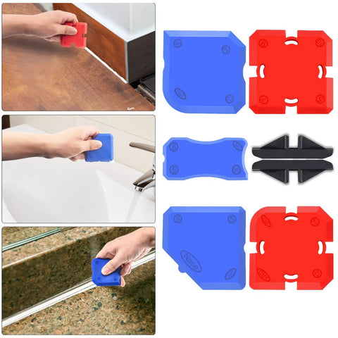 Caulking Tool Kit With Stainless Steel Scrapers And Multi Sized Caulking Silicone For Kitchen And Bathroom Joints Diy Friendly Reusable Pro Grade Sealant Tool Set For Window Sink Toilet Shower And More showing multiple scraper shapes