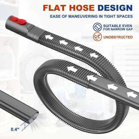 Sealegend dryer vent cleaner kit front view with gray flat corrugated hoses and nozzle, 0.4 inch inner diameter.