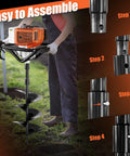 Gas Powered Auger Post Hole Digger With 72cc Engine Includes 6 Inch And 8 Inch Drill Bits Two Extension Rods, assembly guide