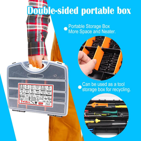 Double-sided box for Metric Screw Assortment Kit with 2224 Pieces M2 To M8 Button Head Hex Socket Cap Screws