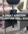 Close-up of Four Spiral Flute Cobalt Step Drill Bit Set 1/8 To 7/8 Inch, TiAlN Coated drilling through metal