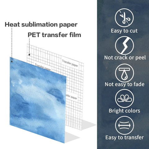 Watercolor Sublimation Transfer Paper 12x12 Inches For Blank T Shirts Cups Coasters Mugs 8 Pieces Set, features and grid design.