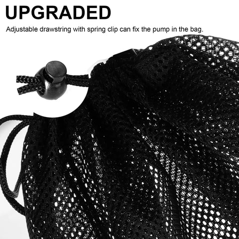 Heavy Duty Pond Pump Filter Bag Black Mesh Barrier with adjustable drawstring and spring clip, 17.7 by 17.7 inches