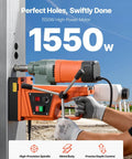 Powerful 1550W Magnetic Drill Press With 0-550 RPM Variable Speed drilling metal surface.