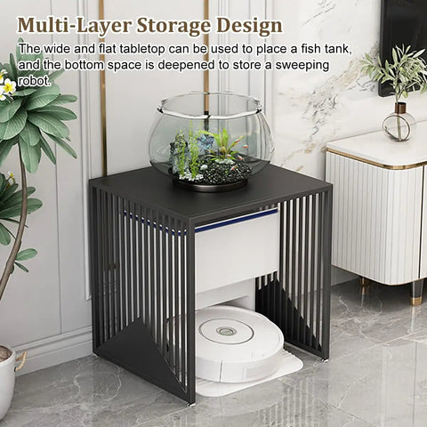 Dope Versatile Metal Storage Rack for robot vacuum and aquarium in living room setting, easy assembly design.