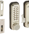 Keyless Push Button Hook Bolt Lock For Sliding Doors And Gates Surface Mount Mechanical Lock No Key Needed With Programmable Code Satin Nickel Finish Ideal For Sliding Glass Doors