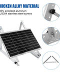 Heavy Duty Solar Panel Mounting Kit With Foldable Tilt Legs for Roof RV Boat and Off Grid Installations, shows aluminum frame and screws