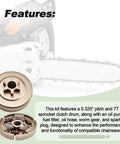 0.325 Inch 7 Tooth Spur Sprocket Clutch Drum Kit With Oil Pump for Chainsaws, includes fuel filter, oil hose, worm gear, spark plug.
