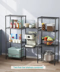 Beefy Five Tier Metal Wire Shelving Unit For Pantry And Garage Adjustable Shelves Up To 1000 Lbs Per Shelf With Stable Load Capacity 14 Inch Depth 24 Inch Width And 59.5 Inch Height in pantry with stored kitchen items