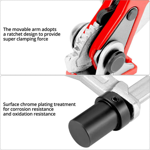 Built To Last Clamping Element 20mm Diameter For Multifunctional Tables, close-up of ratchet arm and chrome plated steel base
