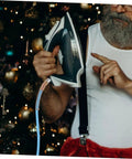 Man adjusting iron with High Pressure Steam Hose Replacement for Irons and Steam Cleaners, holiday setting
