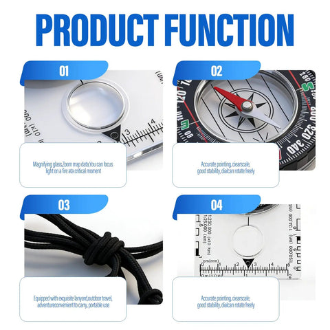 Product functions of Orienteering Compass With Map Ruler For Hiking And Camping Waterproof Survival Navigation Tool