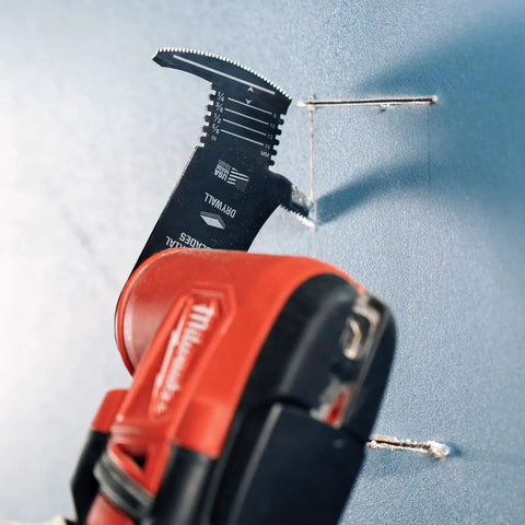 Heavy Duty 4 In 1 Drywall Blade Equipped With A Precision Dagger Tip And Built In Depth Marker For Easy Scraping Straight Up A total game changer that cuts through wallboard smooth as butter showing blade with depth markings.
