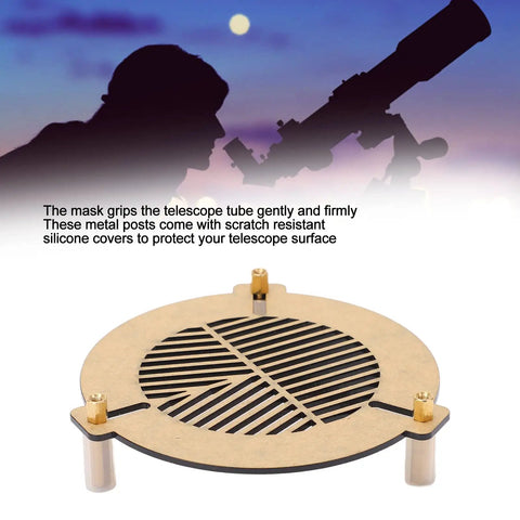 Bahtinov Telescope Focus Mask Acrylic Plate for 60mm to 90mm, featuring three metal posts with silicone covers against night sky background.