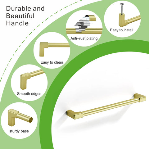 10 Pack Classic Solid Cabinet Handles 6.3 Inch 160mm Screw Spacing Brushed Gold Dope Furniture Hardware Pulls features