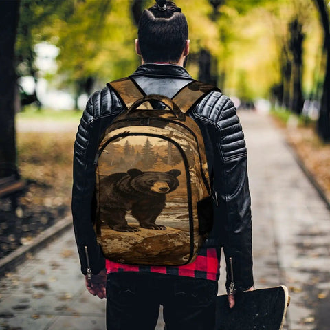 Man wearing Wildlife Vintage Printed Unisex Backpack With Large Capacity Durable Polyester on a forest path