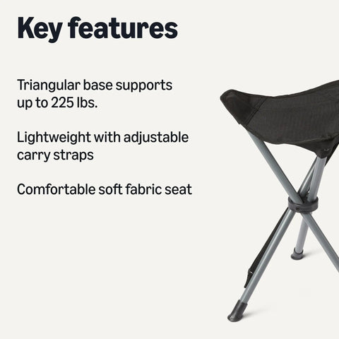 Collapsible Portable Camping Stool For Hiking, Hunting, And Fishing, with triangular base, soft seat, 225 lb capacity