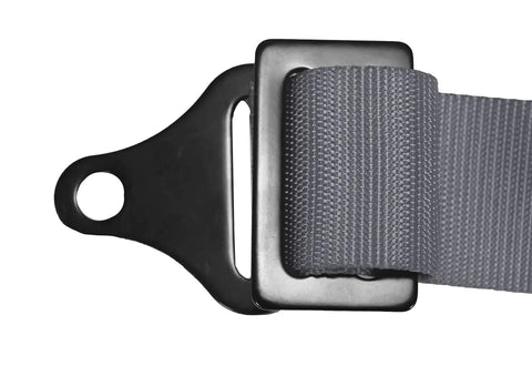 Close-up of buckle on Gray 4 Point Harness With 2 Inch Straps Universal UTV Off Road Harness Kit For 4 Point 2 Pack Durable Rugged Safety Seat Belt