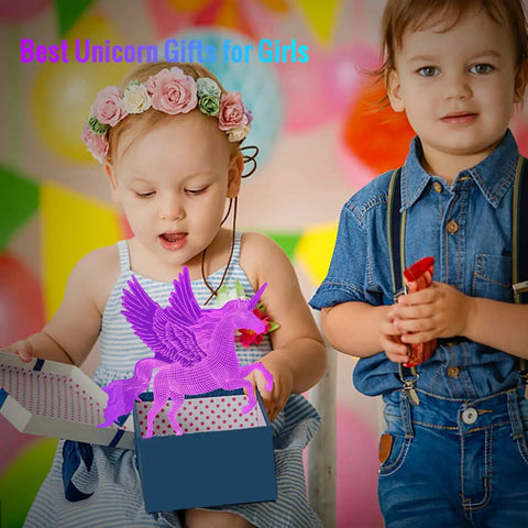 Children playing with Unicorn Night Light Lamp With 16 Colors, Touch And Remote Control, Kid Friendly Night Light For Girls Aged 2 To 9.
