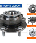 Front Wheel Bearing And Hub Assembly For Nissan Rogue 2008 2013 And Rogue Select 2014 2015 Plus 2008 2012 Sentra 2.5L 4 Cylinder 5 Lug Drop In Fit Premium Replacement For Smooth Quiet Rides showing top, front, and bottom views