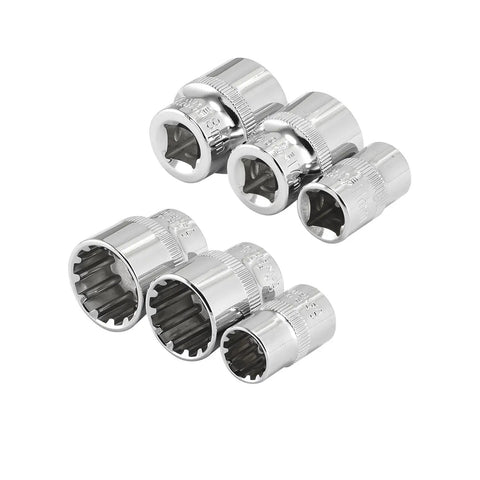 Three Eighths Drive Universal Socket Set 18 Piece Spline And SAE Metric Works On 6 Point 12 Point And Spline Fasteners Plus Square And ETorx