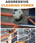Professional Grade 9 Piece 4 Inch Wire Wheel Set For 4.5 Inch Angle Grinder cleaning rust off metal before and after.
