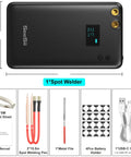 80 Level Adjustable Portable Spot Welder With LCD Screen Built In 6000mAh Battery 5m Nickel Cable And 4X4 Holders For 0.1/0.15mm Nickel Strips Battery Pack Welding For Pros And DIYers Power Tool including accessories.