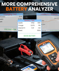 Hand showcasing Two In One OBD2 Car Diagnostic Scanner And Battery Tester with battery health and charging system data displayed