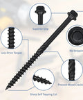 Heavy Duty Kickass 50 Pack 4 Inch Lag Screws Structural Wood Fasteners Hex Washer Head showcasing superior grip and sharp self-tapping cut.
