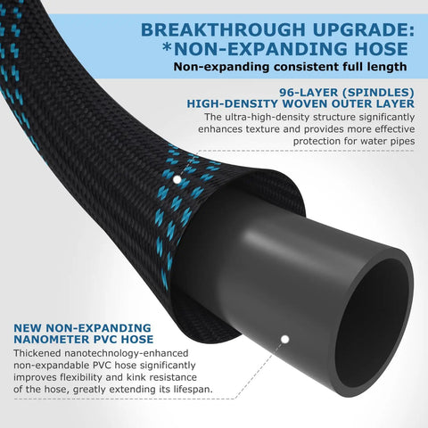 Non Expanding Garden Hose 150 Ft With Ten Pattern Spray Nozzle, Kink Free Flexible Water Hose, Lightweight And Durable, Leak Proof, Three Quarter Inch Swivel Connectors, Strong Fabric, Portable Storage Strap, Perfect For Yard And Garden black PVC hose cross-section