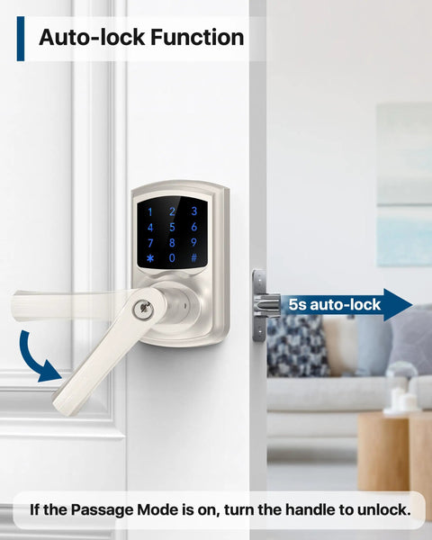 Heavy Duty Keyless Entry Keypad Door Lock With Handle Four Pack Electronic Deadbolts For Home Security Blue Backlight Touchscreen showing auto-lock feature.
