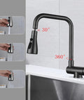 GAZOGJ Black Foldable Kitchen Mixer Tap - Modern 1 Hole Faucet with 3 Sprays & Rotating Spout, showing 180° foldable design.