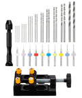 37 Piece Hand Drill Set With Micro PCB Bits 0.1mm To 1.0mm And Mini Twist Bits 0.5mm To 3.0mm Pro Grade Precision Pin Vise And Bench Vice