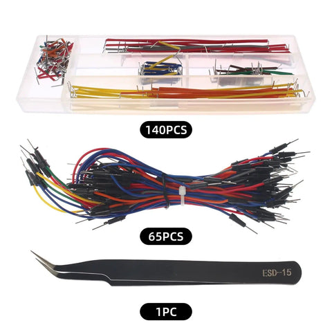 Double Sided PCB Board Kit With 4 Sizes And 365Pcs Pack, 140 jumper wires, tweezers, and organizer box visible