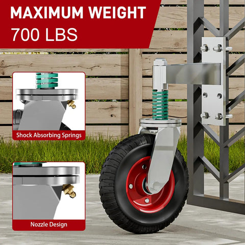 Beefed Up 8 Inch Heavy Duty Gate Wheel Kit For Wooden And Metal Tube Gates Supports Up To 700 Lbs Spring Loaded Caster