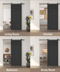 36 By 84 Inches Wave Shape Sliding Barn Door Kit With Hardware Included, Solid Wood Core With MDF And PVC Covered Surface, Black Finish