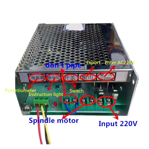 Beefy CNC Spindle Kit 0.3kW 0.5kW With Power Supply showing connections and labels for CNC milling setup.